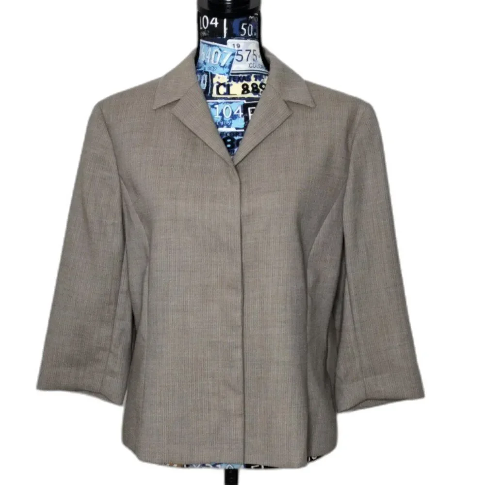 Vintage BROOKS BROTHERS 100% Wool Blazer Shirt Jacket Button Closure Taupe Sz 12